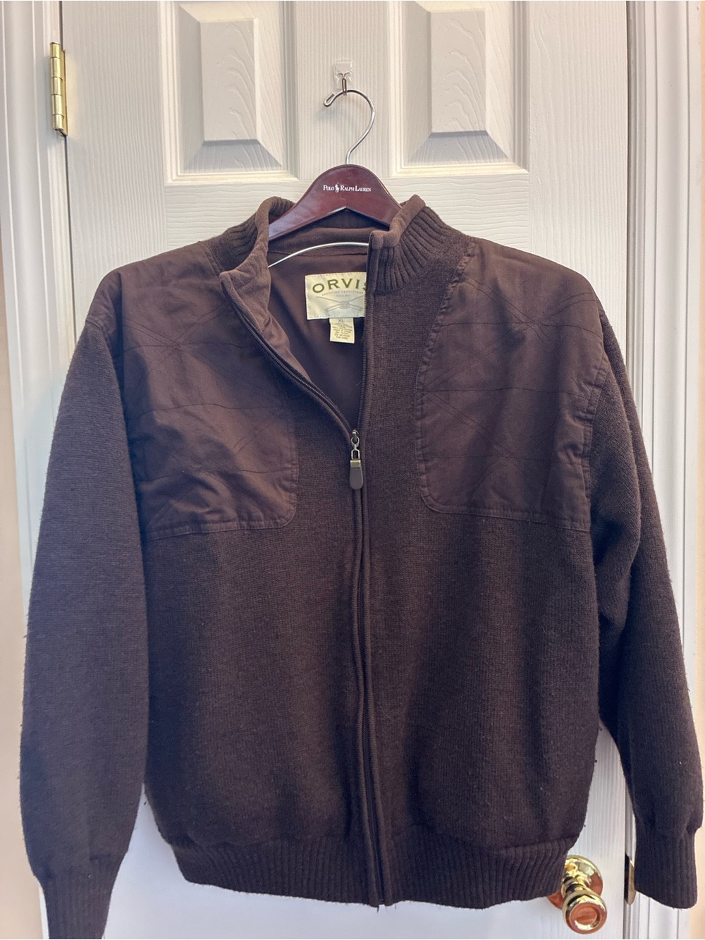 Orvis Men's Dark Brown Wool Full-Zip Knit Jacket size XL
